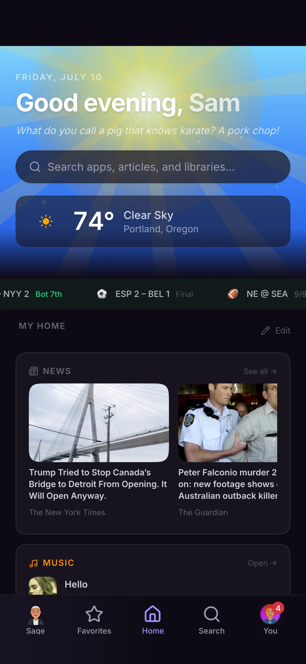 Loki Doki on a phone: personal greeting, live weather, news, and your companion one tap away