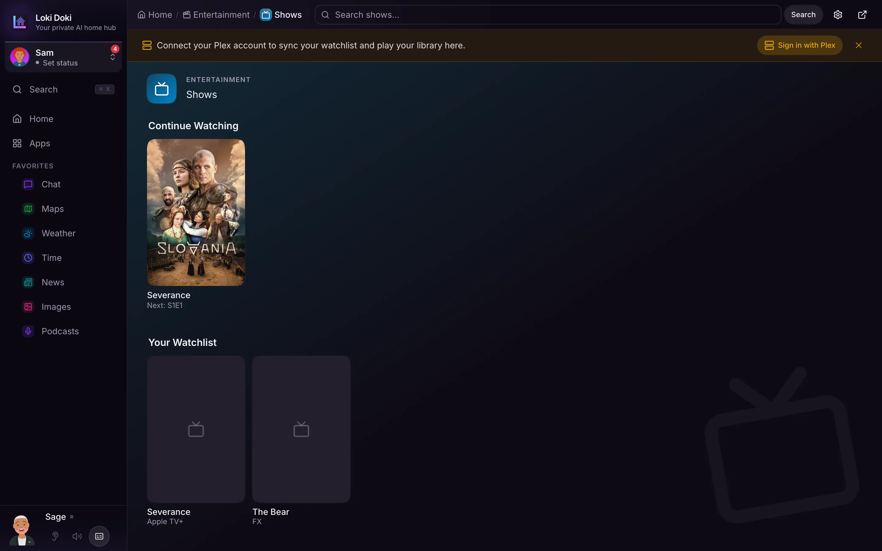 The Shows app with a personal watchlist and trending series to explore